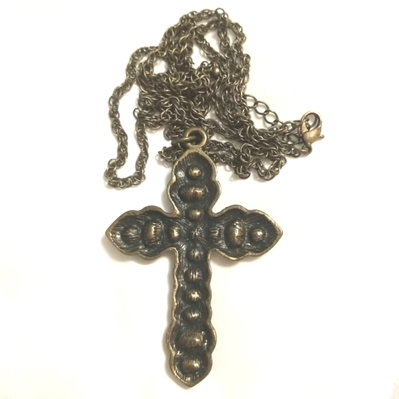 Rhinestone Cross Necklace Brass - Picture 6 of 6